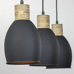 Straluma Industrieel landelijke hanglamp 3-lichts zwart met hout></noscript> Eettafellampen|Keukenverlichting