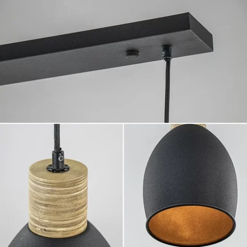 Straluma Industrieel landelijke hanglamp 3-lichts zwart met hout> Eettafellampen|Keukenverlichting