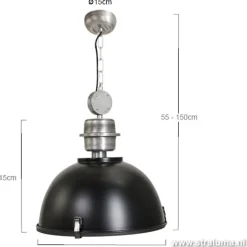 Straluma Industriele hanglamp zwart voor eettafel></noscript> Eettafellampen|Woonkamerlampen