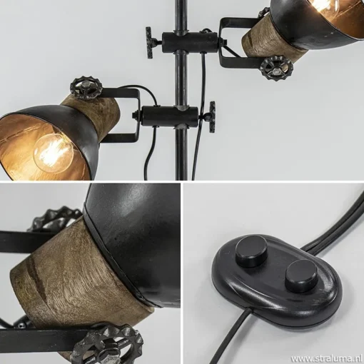 Straluma Industriële vloerlamp Jody metaal met hout> Light and Living|Industriële Verlichting
