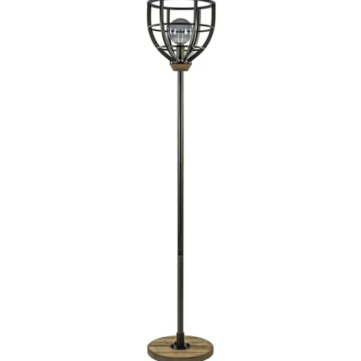 Straluma Industriële vloerlamp zwart staal met houten details> Vloerlampen|Industriële Verlichting