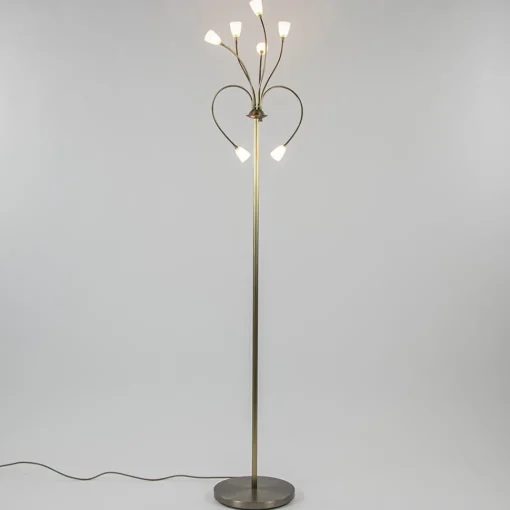Straluma Klassieke vloerlamp brons met wit gevlamd glas en dimbaar LED> Vloerlampen|LED Vloerlampen