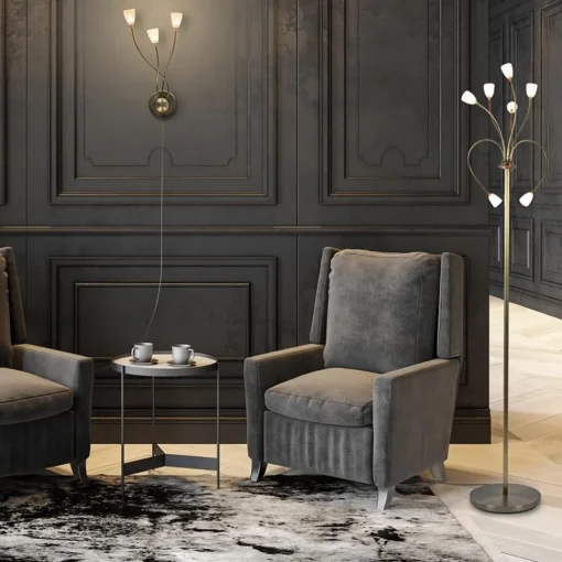 Straluma Klassieke vloerlamp brons met wit gevlamd glas en dimbaar LED> Vloerlampen|LED Vloerlampen