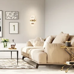 Straluma Klassieke wandlamp brushed brass met helder kristal></noscript> Wandlampen|Klassieke Verlichting