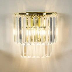 Straluma Klassieke wandlamp goud met helder glazen pegels></noscript> Wandlampen|Klassieke Verlichting