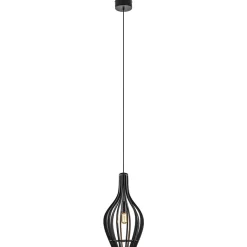 Straluma Kleine hanglamp kegel houten lamellen zwart> Eetkamerverlichting|Hanglampen