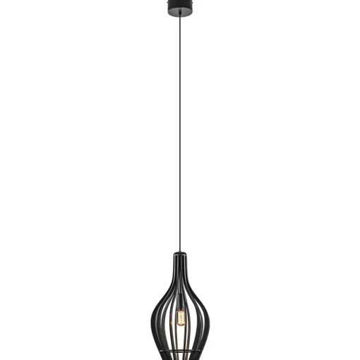 Straluma Kleine hanglamp kegel houten lamellen zwart> Eetkamerverlichting|Hanglampen