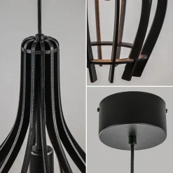 Straluma Kleine hanglamp kegel houten lamellen zwart></noscript> Eetkamerverlichting|Hanglampen