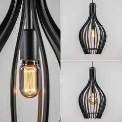 Straluma Kleine hanglamp kegel houten lamellen zwart></noscript> Eetkamerverlichting|Hanglampen