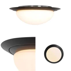 Straluma Kleine LED plafondlamp zwart met wit glas IP44></noscript> Plafondlampen|Plafonnières