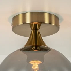 Straluma Kleine plafondlamp goud met smoke glas></noscript> Plafondlampen|Retro Verlichting