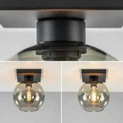 Straluma Kleine plafondlamp zwart met smoke glas 20 cm></noscript> Keukenverlichting|Plafondlampen