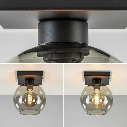 Straluma Kleine plafondlamp zwart met smoke glas 20 cm> Keukenverlichting|Plafondlampen