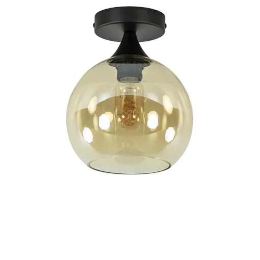 Straluma Kleine plafondlamp zwart met amber glazen bol> Plafondlampen|Klassieke Verlichting