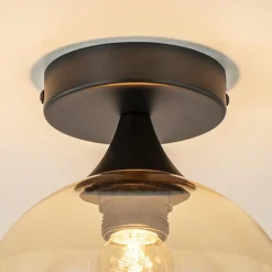 Straluma Kleine plafondlamp zwart met amber glazen bol></noscript> Plafondlampen|Klassieke Verlichting