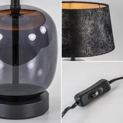 Straluma Kleine tafellamp zwart glas met stoffen kap></noscript> Tafellampen|Schemerlampen