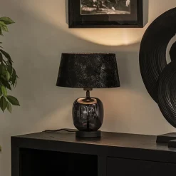 Straluma Kleine tafellamp zwart glas met stoffen kap></noscript> Tafellampen|Schemerlampen