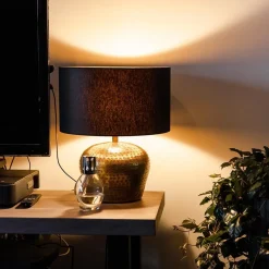 Straluma Lampenkap zwart/goud cilinder met gouden binnenzijde, hoogte 20cm, Ø 35cm, warm omgeslagen><noscript><img width=