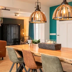 Straluma Landelijk industriële 2-lichts hanglamp hout/zink></noscript> Eettafellampen|Light and Living