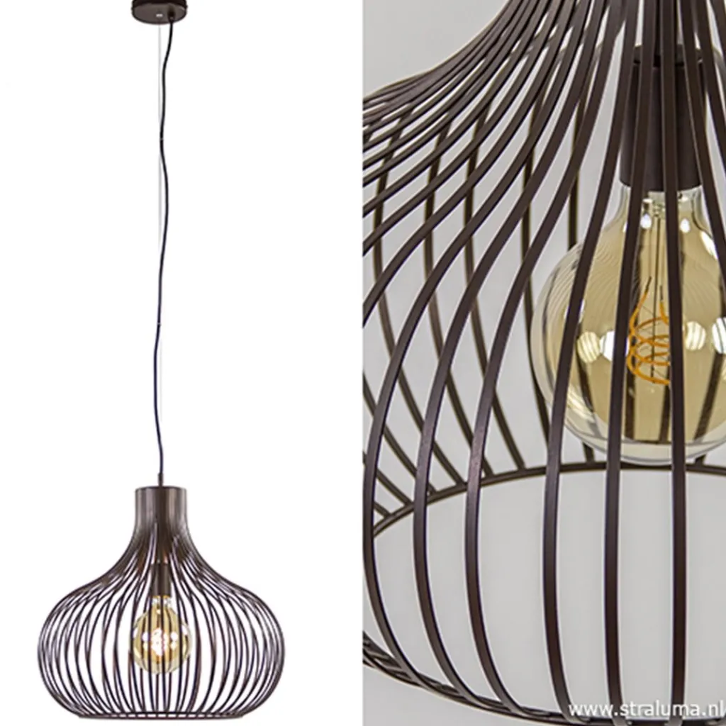 Straluma Landelijke draadlamp-hanglamp bruin 48cm> Eettafellampen|Draadlampen