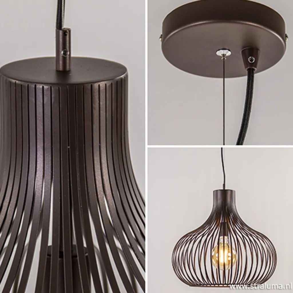 Straluma Landelijke draadlamp-hanglamp bruin 48cm> Eettafellampen|Draadlampen