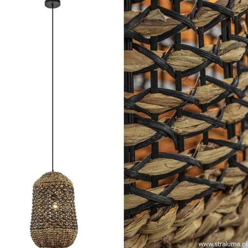 Straluma Landelijke hanglamp Tripoli rotan met zwart> Light and Living|Keukenverlichting