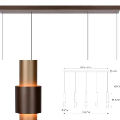 Straluma Landelijke 5-lichts LED hanglamp cilinders bruin></noscript> Hanglampen|Eettafellampen