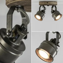 Straluma Landelijke 2-lichts opbouwspot gun metal met hout></noscript> Opbouwspots|Woonkamerlampen