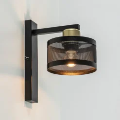 Straluma Landelijke wandlamp zwart/goud met ronde kap> Woonkamerlampen|Slaapkamerlampen