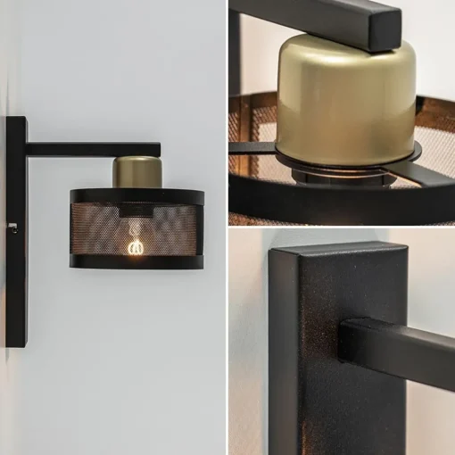 Straluma Landelijke wandlamp zwart/goud met ronde kap> Woonkamerlampen|Slaapkamerlampen