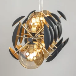 Straluma Langwerpige hanglamp grijs/goud + amber glas></noscript> Hanglampen|Eettafellampen