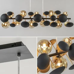 Straluma Langwerpige hanglamp grijs/goud + amber glas></noscript> Hanglampen|Eettafellampen