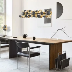 Straluma Langwerpige hanglamp grijs/goud + amber glas></noscript> Hanglampen|Eettafellampen