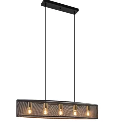 Straluma Langwerpige hanglamp mat zwart metaal met goud> Eettafellampen|Keukenverlichting