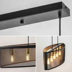 Straluma Langwerpige hanglamp mat zwart metaal met goud></noscript> Eettafellampen|Keukenverlichting