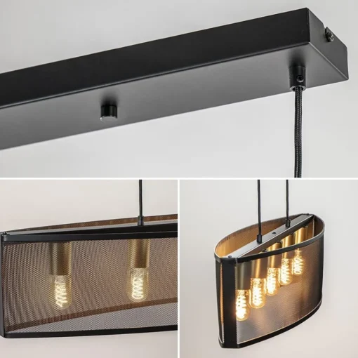 Straluma Langwerpige hanglamp mat zwart metaal met goud> Eettafellampen|Keukenverlichting