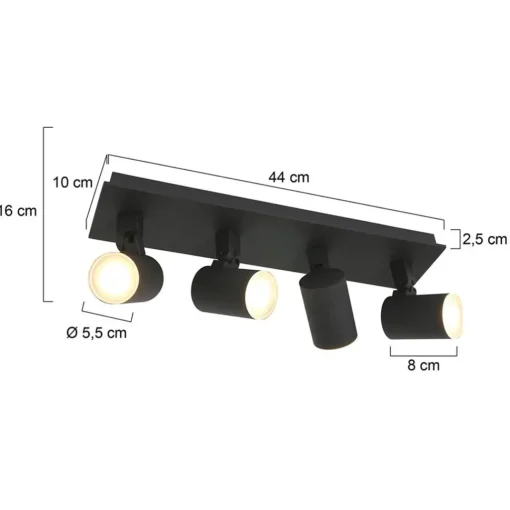 Straluma Langwerpige LED opbouwspot zwart 4-lichts> Plafondlampen|Opbouwspots