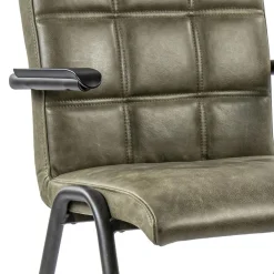 Straluma Lederen armstoel olijf groen met zwart metalen pootjes></noscript> Eetkamerstoelen