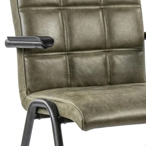 Straluma Lederen armstoel olijf groen met zwart metalen pootjes> Eetkamerstoelen