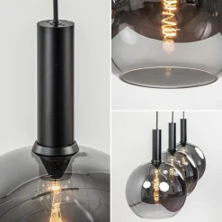 Straluma 3-Lichts eettafelhanglamp mat zwart met smoke glas 30 cm></noscript> Eettafellampen|Pendel Lampen