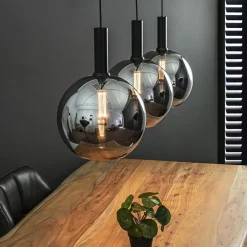 Straluma 3-Lichts eettafelhanglamp mat zwart met smoke glas 30 cm></noscript> Eettafellampen|Pendel Lampen