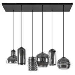 Straluma 6-Lichts eettafelhanglamp met smoke/titanium glas> Eettafellampen|Pendel Lampen