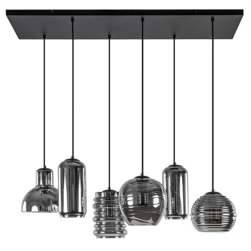 Straluma 6-Lichts eettafelhanglamp met smoke/titanium glas> Eettafellampen|Pendel Lampen