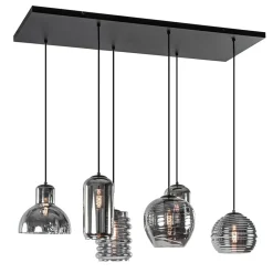 Straluma 6-Lichts eettafelhanglamp met smoke/titanium glas> Eettafellampen|Pendel Lampen