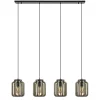 Straluma 4-Lichts eettafelhanglamp mat zwart met ruw hout> Eettafellampen|Kooilampen