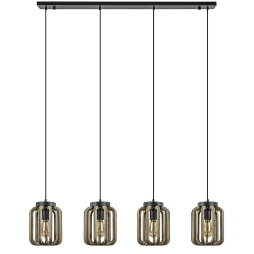 Straluma 4-Lichts eettafelhanglamp mat zwart met ruw hout> Eettafellampen|Kooilampen