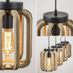 Straluma 4-Lichts eettafelhanglamp mat zwart met ruw hout></noscript> Eettafellampen|Kooilampen