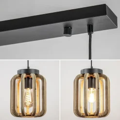 Straluma 4-Lichts eettafelhanglamp mat zwart met ruw hout></noscript> Eettafellampen|Kooilampen