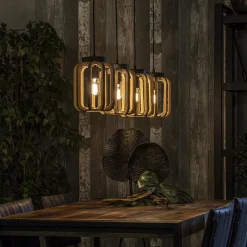 Straluma 4-Lichts eettafelhanglamp mat zwart met ruw hout></noscript> Eettafellampen|Kooilampen