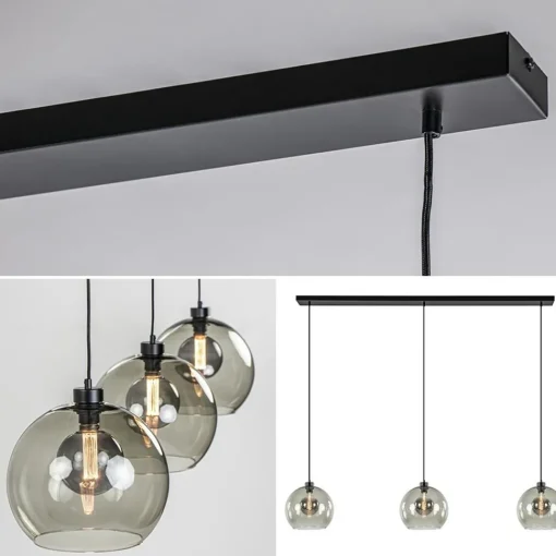 Straluma 3-Lichts eettafelhanglamp met smoke glazen bollen> Eettafellampen|Pendel Lampen